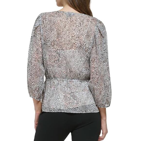 New ~ DKNY ~Women's Animal Print Flattering Tie Waist Blouse Size XS - Picture 2 of 9